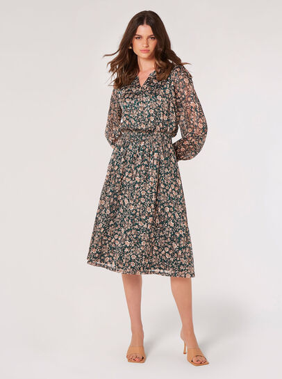 Floral Satin Sparkle Midi Dress