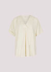 Pleat Detail V-Neck Top, White, large