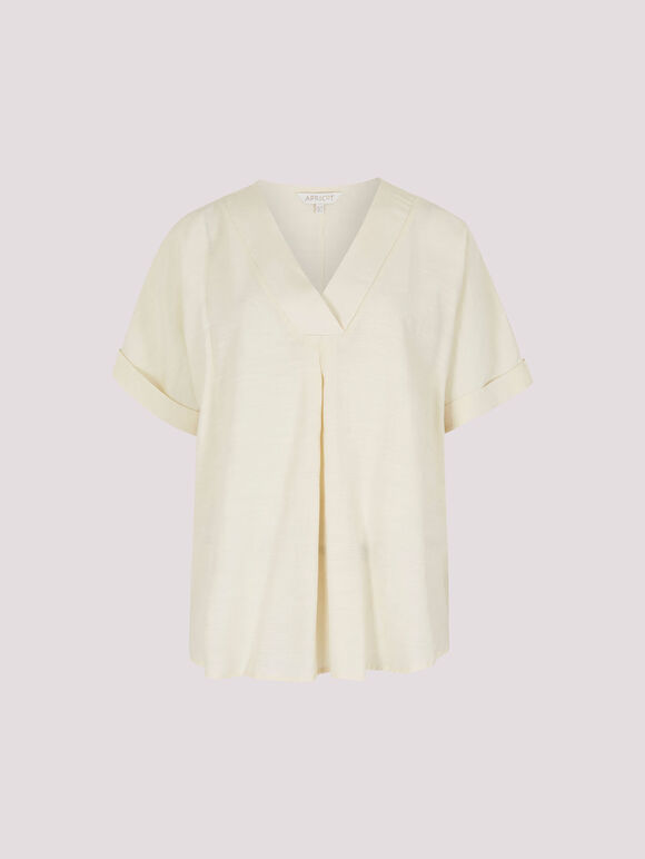 Pleat Detail V-Neck Top, White, large