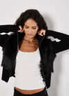 Faux Fur Ribbed Knit Cardigan, Black, large