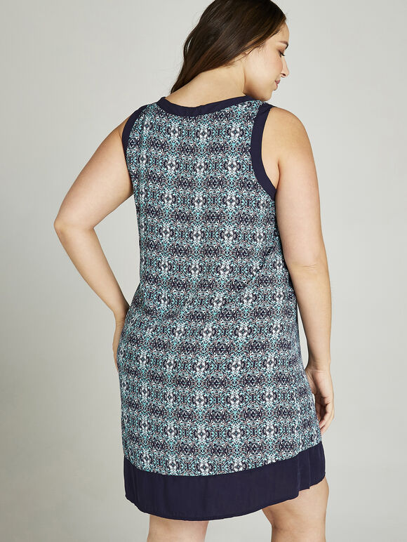 Tribal Tile Print Tunic Dress +, Aqua - Turquoise, large