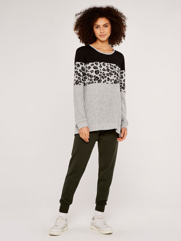 Animal Colourblock Stripe Jumper, Grey, large