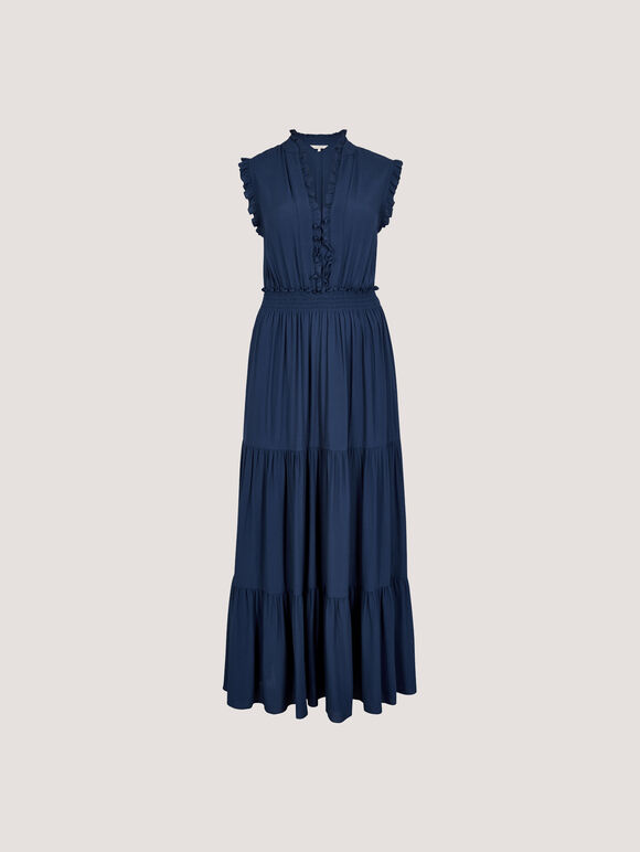 V-Neck Ruffle Tiered Maxi Dress, Blue, large