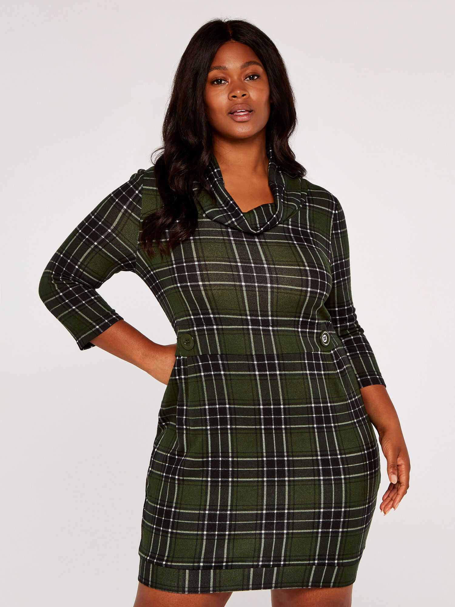 Curve Punk Check Button Dress Apricot Clothing