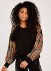 Multicolour Thread Sleeve Jumper, Blue, large