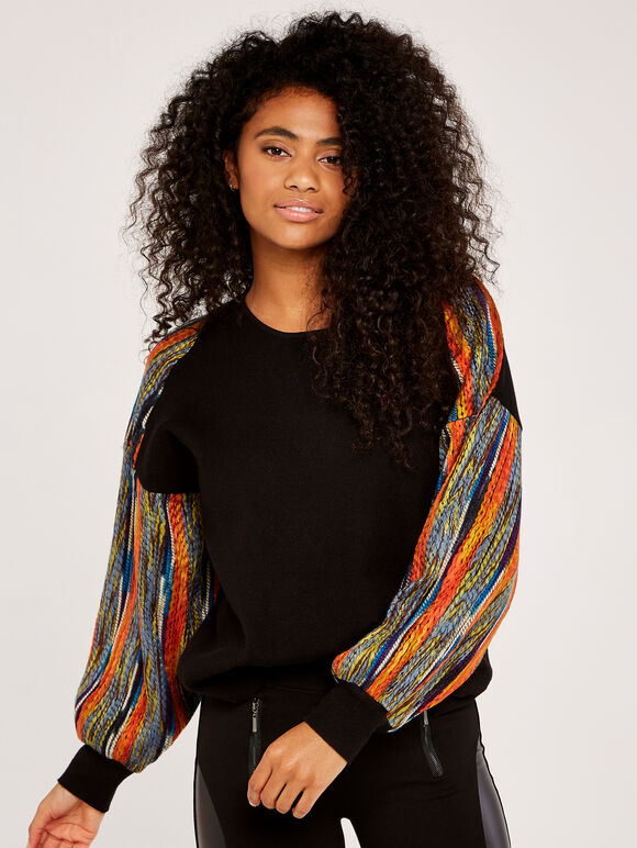 Multicolour Thread Sleeve Jumper, Blue, large