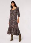 Paisley Print Midi Dress, Black, large