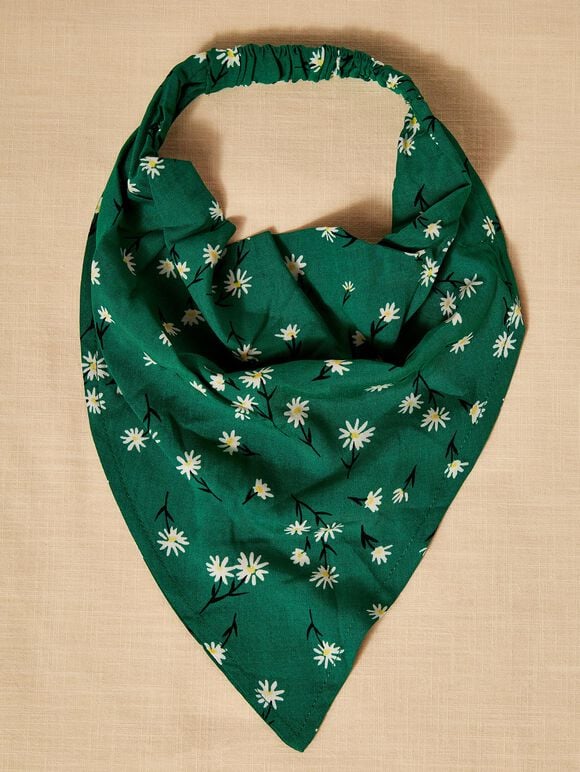 Daisy Print Head Scarf, Green, large