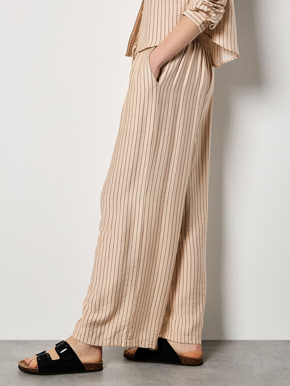 Pinstripe Wide-Leg Trousers, Stone, large