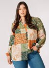 Curve Ditsy Patchwork Shirt, Green, large