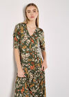 Floral Leaf Print Midaxi Dress, Khaki, large