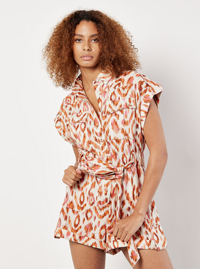 Ikat Print Utility Jumpsuit