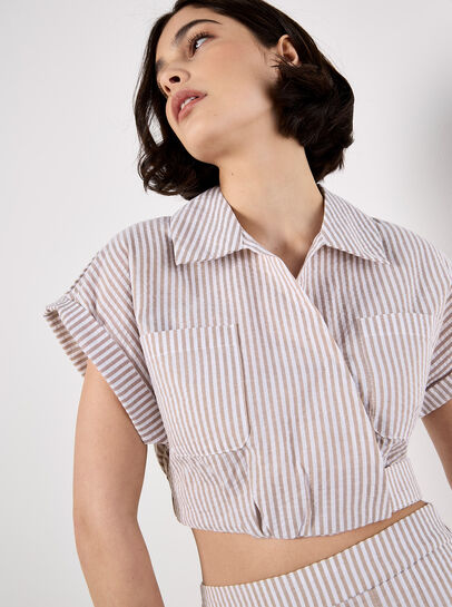 Stripe Shirt Crop Top
