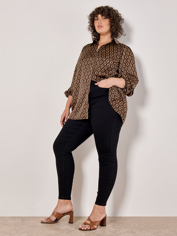 Curve Retro Diamond Satin Shirt, Rust, large
