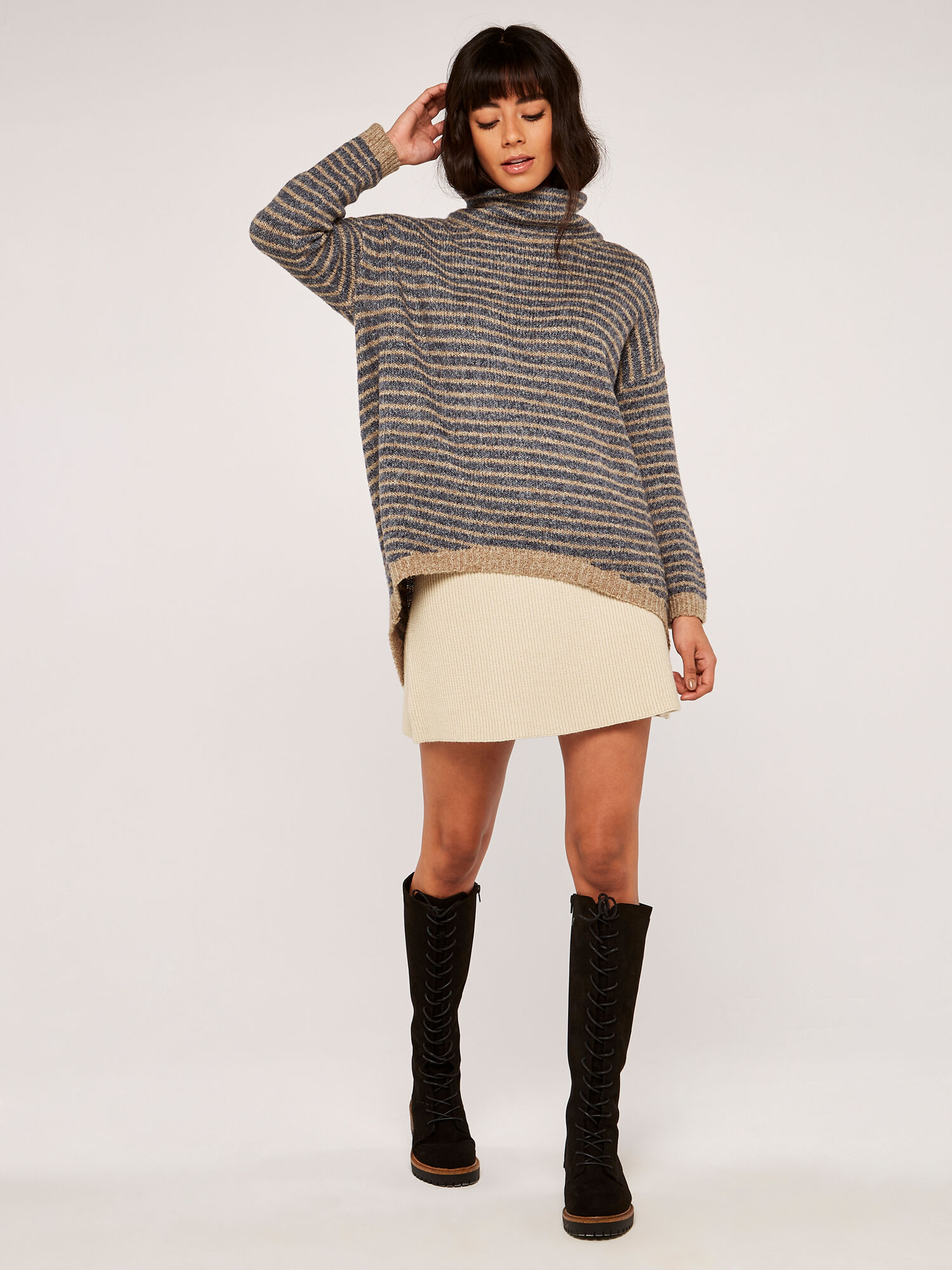 High neck stripe top hot sale