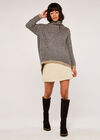 High Neck Stripe Jumper, Grey, large