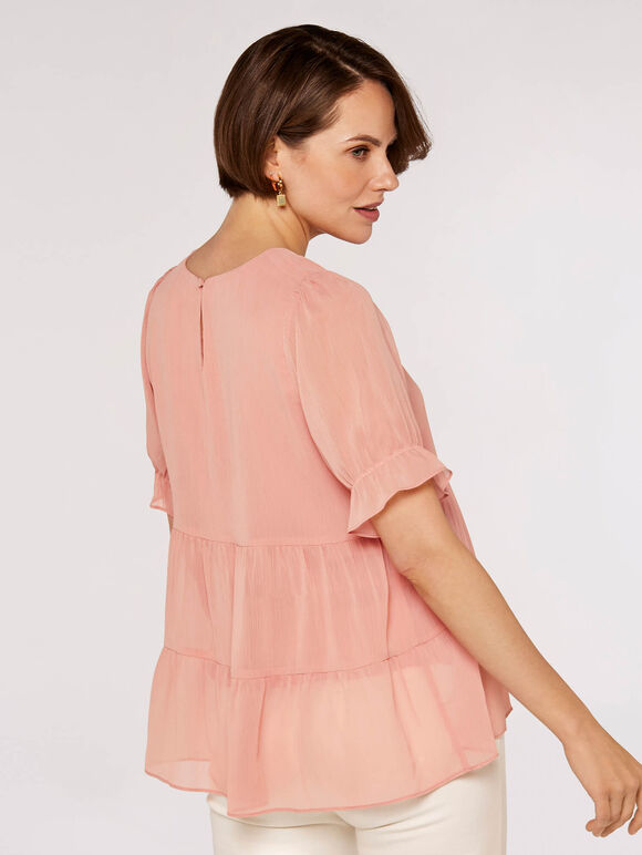 Recycled Crinkle Tiered Top, Pink, large