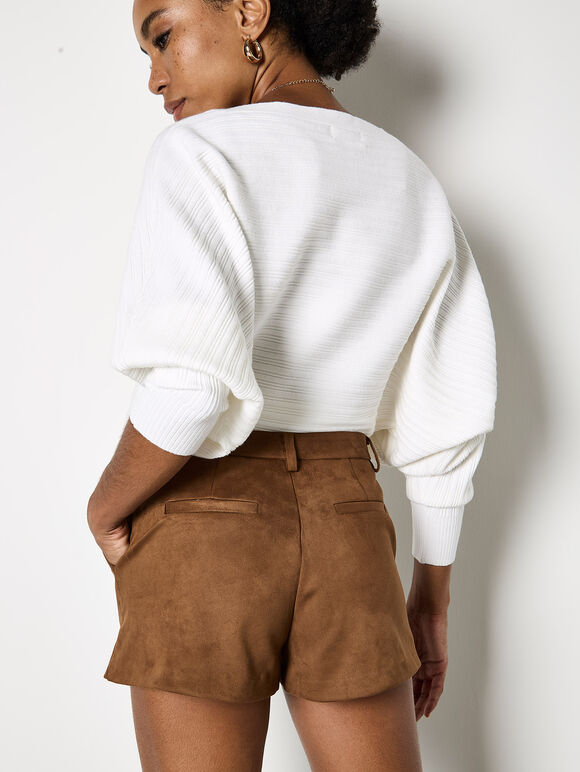 Suede Lined Micro Shorts, Brown, large
