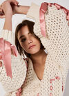 Chunky Knit Cropped Bow Cardigan, Stone, large