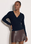 Rib Knit Wrap Top, Navy, large