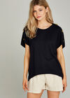 Button Shoulder Curved Hem Tee, Navy, large