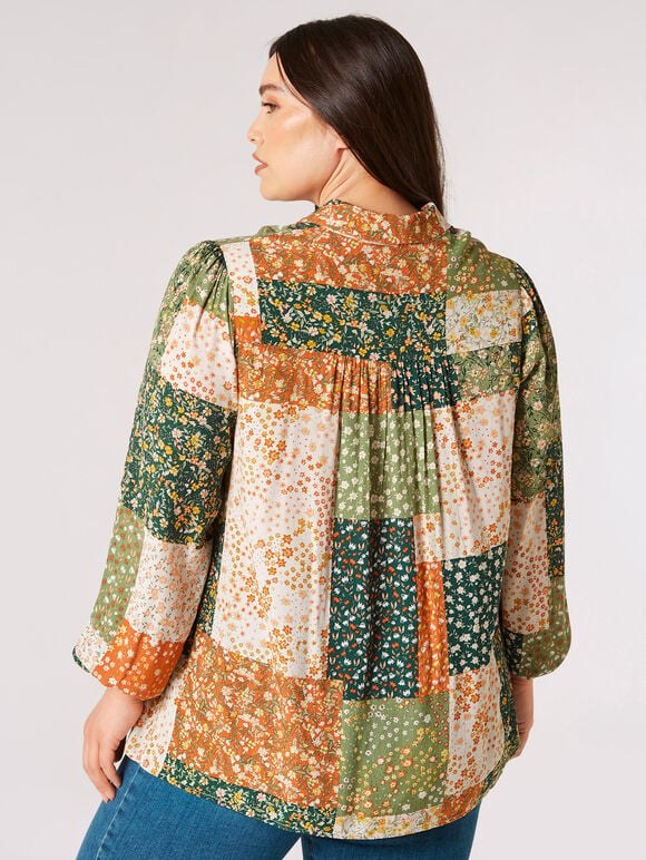 Curve Ditsy Patchwork Shirt, Green, large