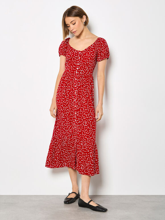 Mini Heart Print Midi Dress, Red, large