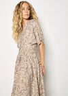 Leaf Print Shirt Midi Dress, Stone, large
