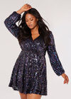 Curve Sequin Wrap Mini Dress, Black, large