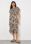 Mixed Animal Print Shirt Midi Dress, Stone, large