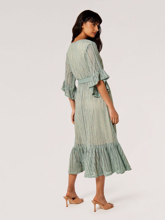 Lace Ruffle Wrap Midi Dress, Mint, large