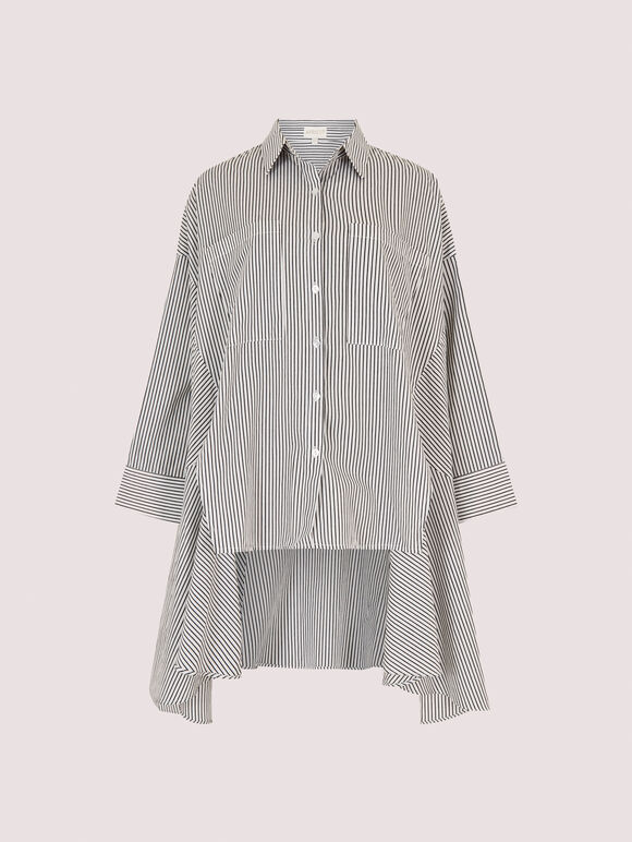 Oversized Striped Cotton Shirt, White, large