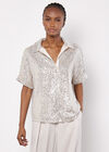 Sequin Embellished Relaxed Shirt, Stone, large
