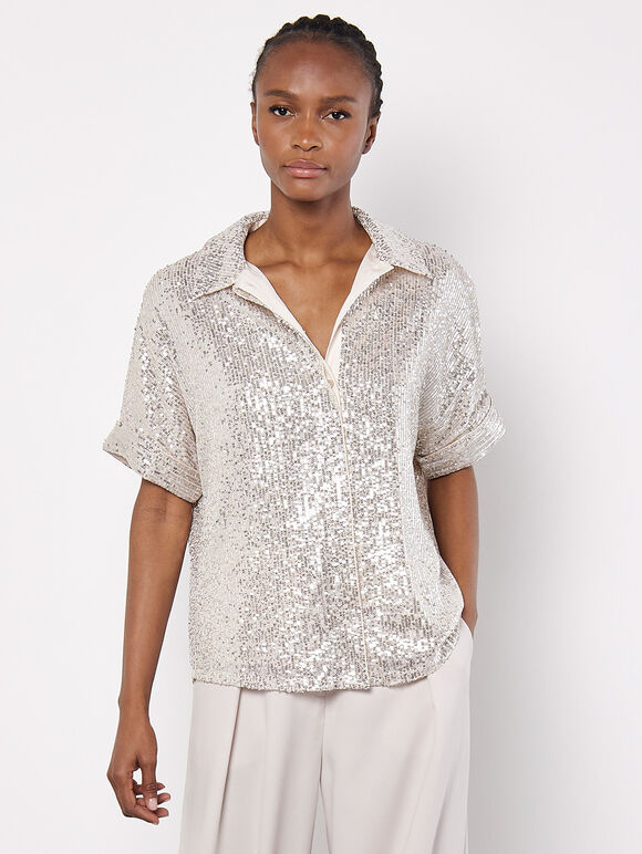 Sequin Shirt & Shorts- Silver, , large