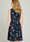 Navy Painterly Floral Cut Out Neck Dress, Navy, large