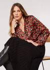 Painterly Floral Wrap Top, Black, large