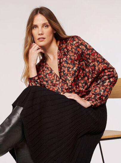 Painterly Floral Satin Wrap Top