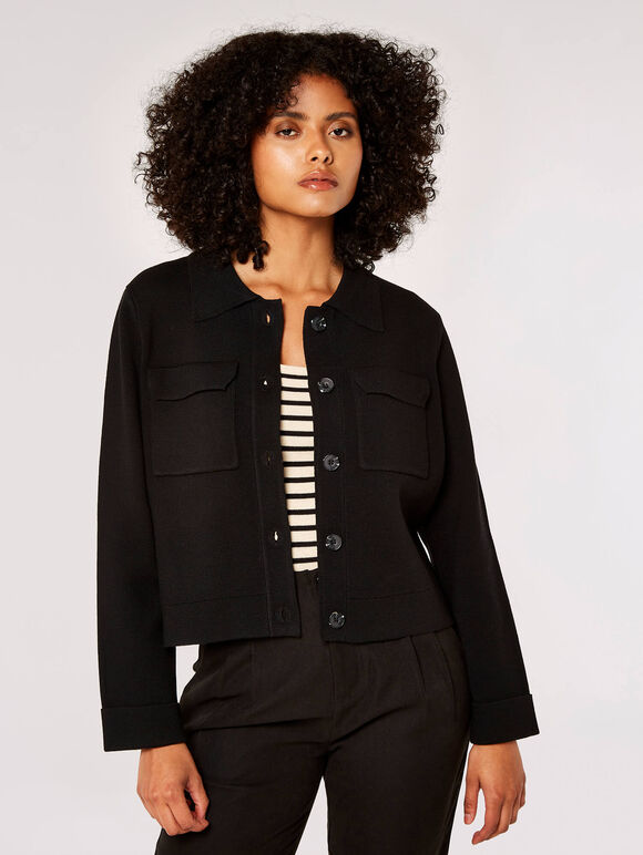 Knitted Utility Shacket Apricot Clothing