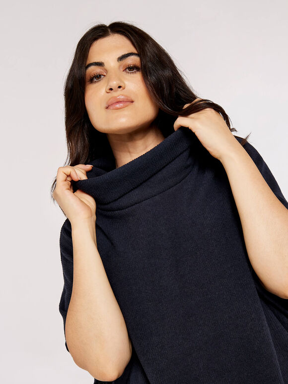 Curve Roll Neck Cape, Navy, large
