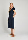 Button Down Cap Sleeve Midi Dress, Navy, large