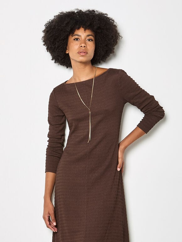 Textured Jersey Midi Dress, Brown, large
