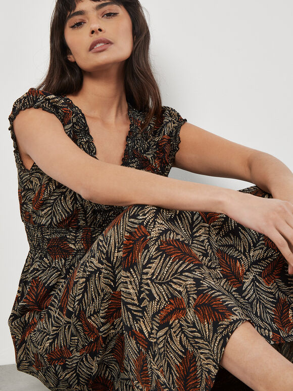 Rustic Leaf Print Smocked Maxi Dress | Apricot Clothing