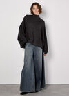 Mock Neck Oversized Soft Knit Top, Dark Grey - Charcoal, large