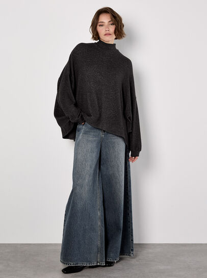 Mock Neck Oversized Soft Knit Top