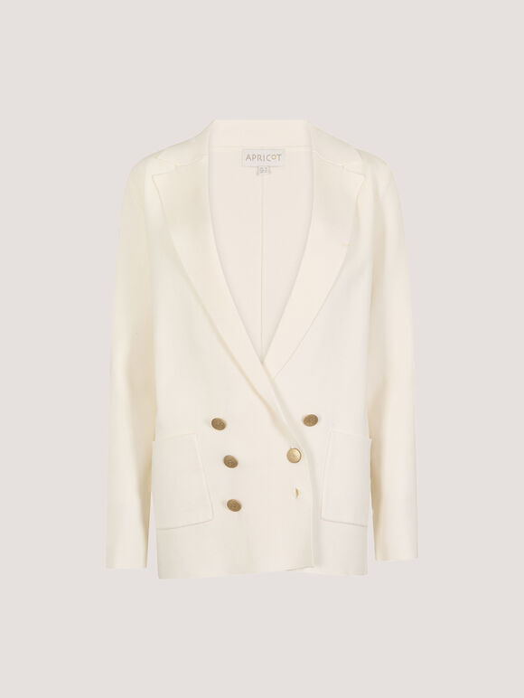 Rib Knitted Blazer, Cream, large