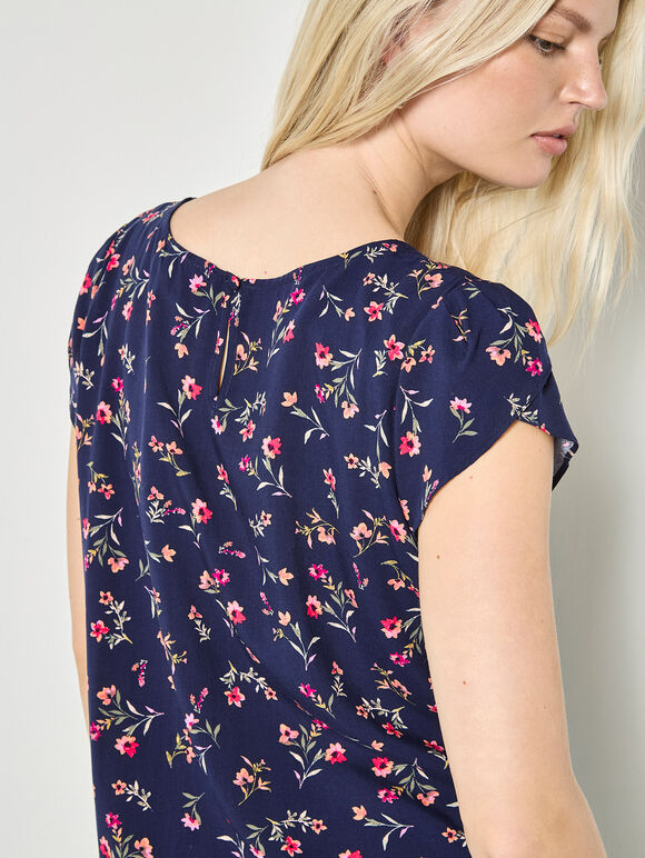 Ditsy Floral Lightweight Top, Navy, large