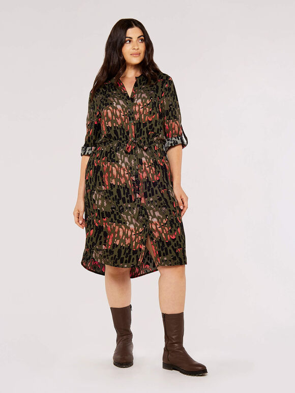 Curve Brushstroke Mini Dress, Khaki, large