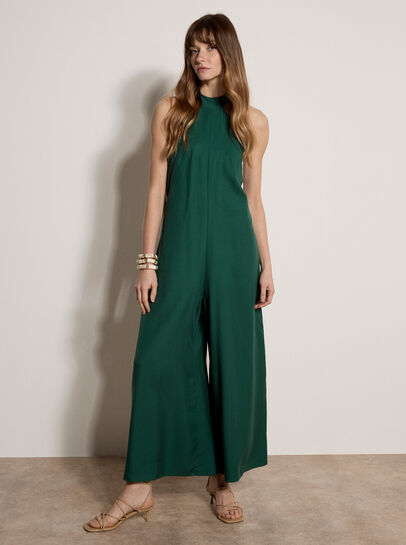 Halter Neck Wide-Leg Linen Blend Jumpsuit