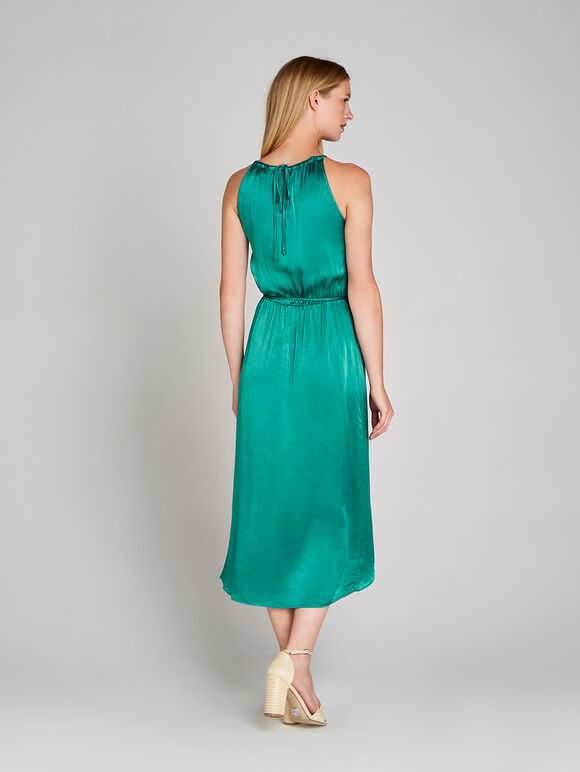 Halter Neck Wrap Dress, Green, large
