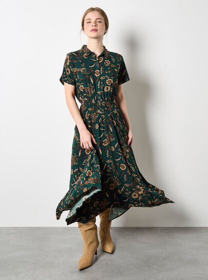 Sarasa Floral Shirt Midi Dress
